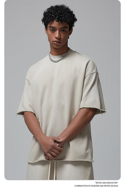 Oversize Spray-dyed Short-sleeve T-shirt & Spray-dyed Short Sweatpants Setup WN6639