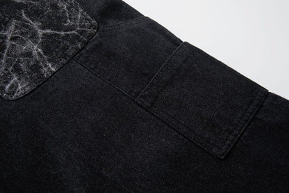 Double Waist Marble Panel Wide Leg Denim Jeans WN25907