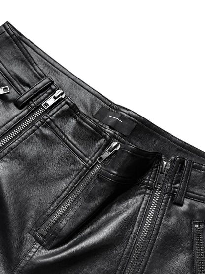 PU Leather Double-Ended Zipper Texture Flare Pants WN27062
