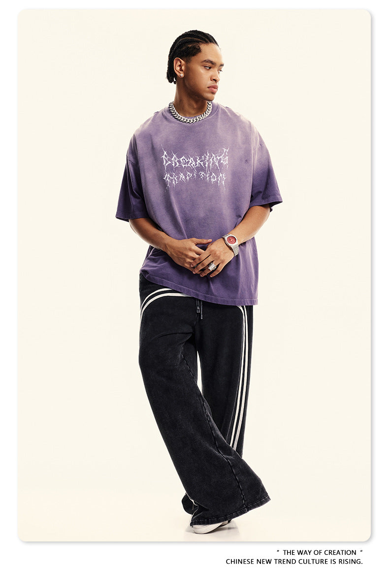 Washed Damage Print Oversize Short-sleeve T-shirt WN6400