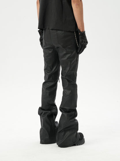 Multi Zipper Coated Flare Denim Jeans WN24335