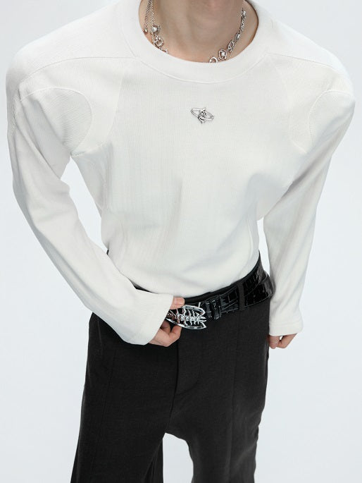 Splice PU Leather Ribbed Thermal Long Sleeve T-Shirt WN22617