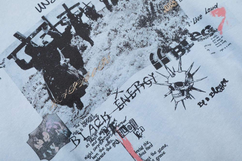 Graffiti Print Washed Damage Zipper Hoodie WN27940