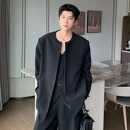 Fake Layered Tailored Jacket & Wide Leg Trousers Setup WN20399