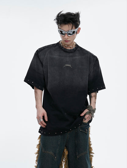 Metal Rivet Oversize Short Sleeve Shoulder Pad T-shirt WN6517