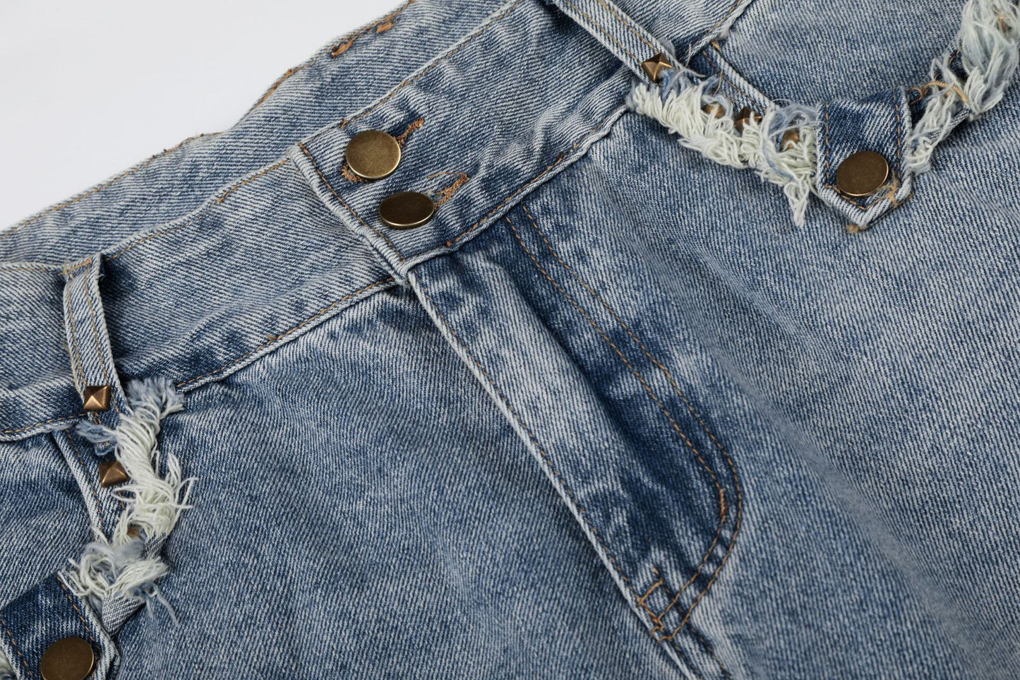 Fringe Studs Wide Leg Denim Jeans WN25804