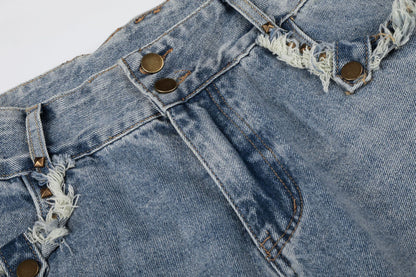 Fringe Studs Wide Leg Denim Jeans WN25804