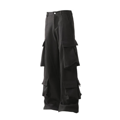 Multi-Pocket Curved Wide Leg Cargo Pants WN24217