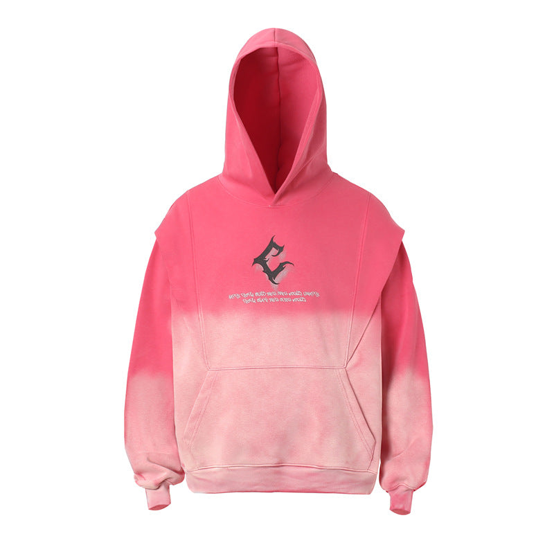 Cracked Letter Gradient Patchwork Hoodie WN11376