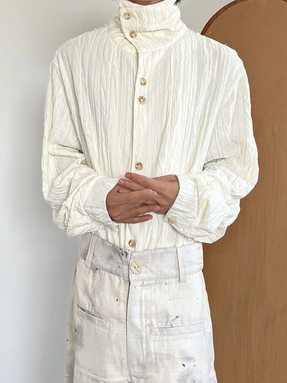 Texture Pleats High-Neck Long Sleeve Shirt WN20034