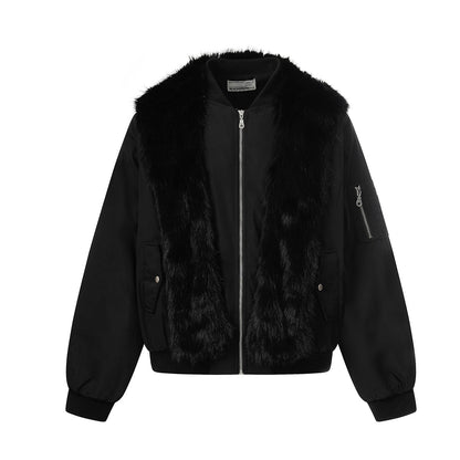 Fake Fur Collar Hooded Straight Hem Zipper Jacket WN21882