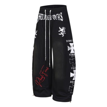 Graphic Print Panel Curved Wide Leg Sweatpants WN25931