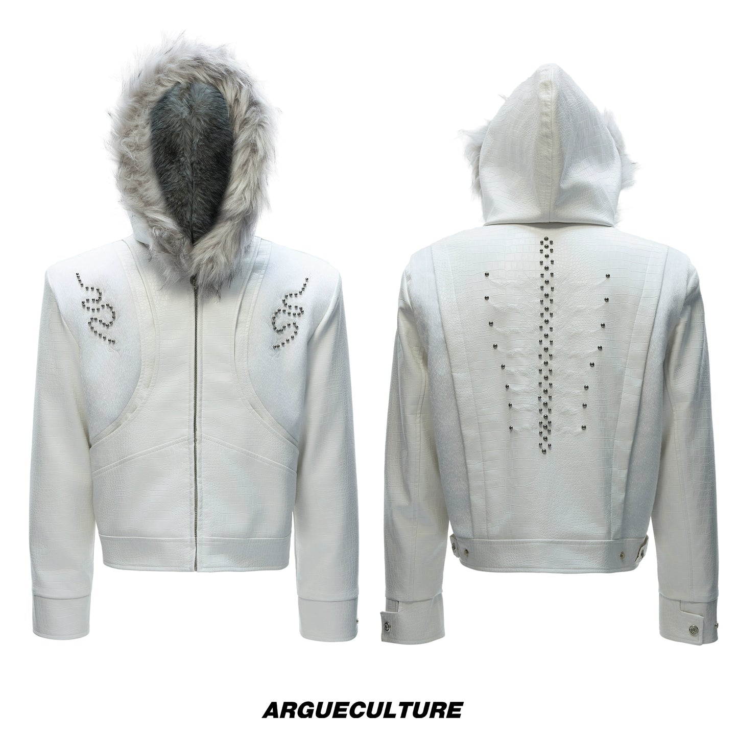 Fake Fur Collar PU Leather Hooded Heavyweight Puffer Jacket WN22618