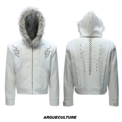 Fake Fur Collar PU Leather Hooded Heavyweight Puffer Jacket WN22618