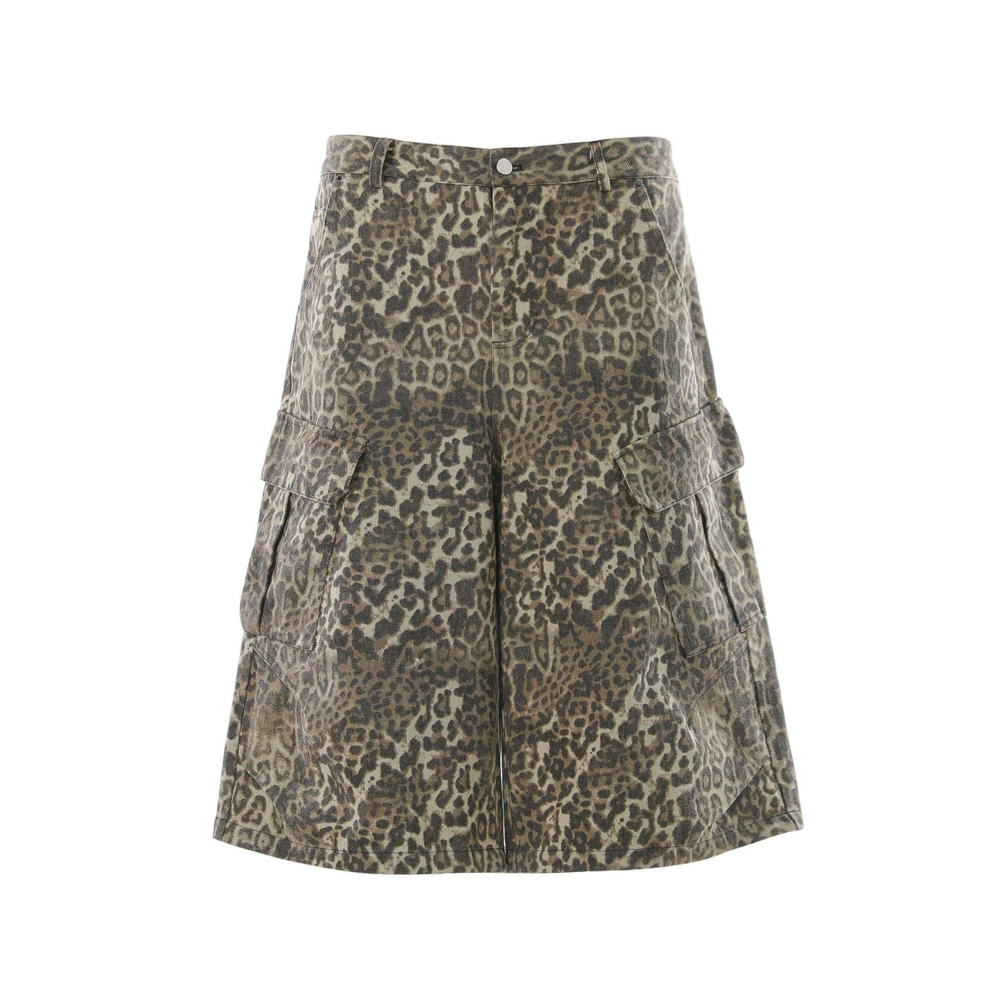 Leopard Print Multi-Pocket Wide Leg Half Pants WN25827