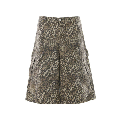 Leopard Print Multi-Pocket Wide Leg Half Pants WN25827