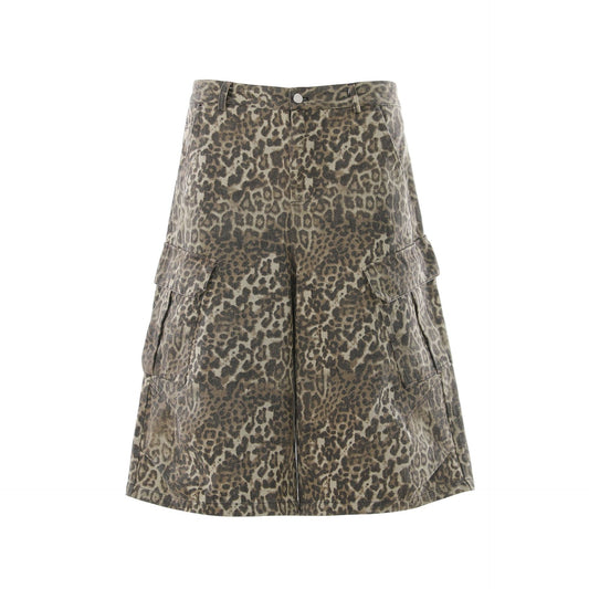 Leopard Print Multi-Pocket Wide Leg Half Pants WN25827