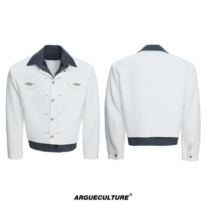 Stripe Fake Layered Metal Button Short Jacket WN23308