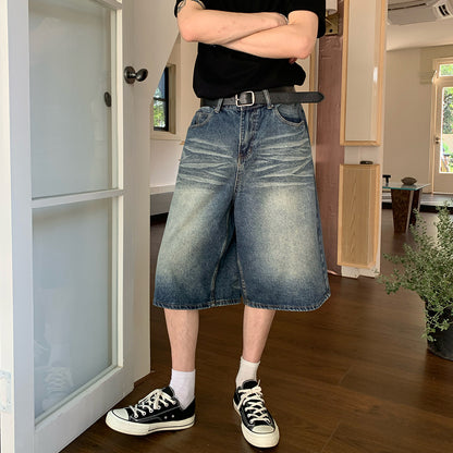 Washed Wide Leg Denim Half Jeans WN24903