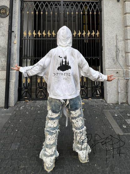 Graffiti Print Smoke Effect Zipper Hoodie WN24120
