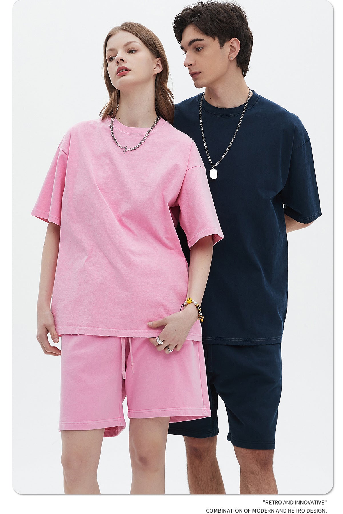Washed Dyed Oversize Damage Short-sleeve T-shirt & Short Sweatpants Setup WN6630
