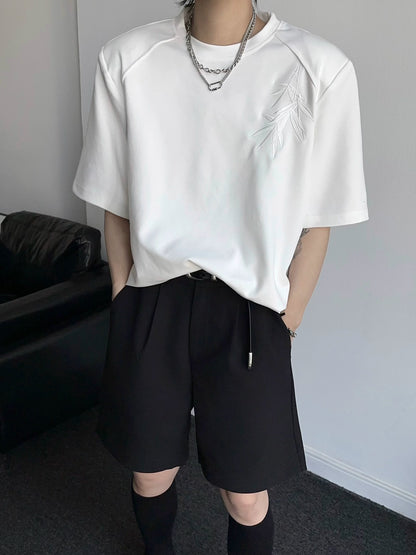 Shoulder-Pad Chinese Style Oversize Short Sleeve T-Shirt WN19348