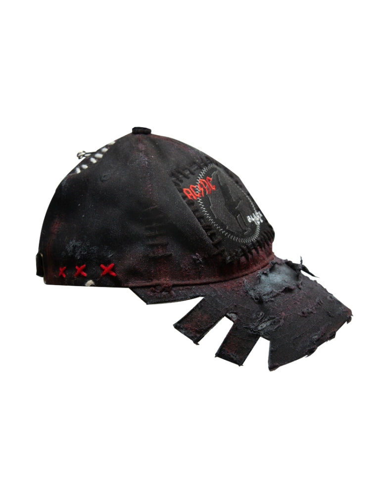 Irregular Damage Punk Curved-Brim Cap WN21116