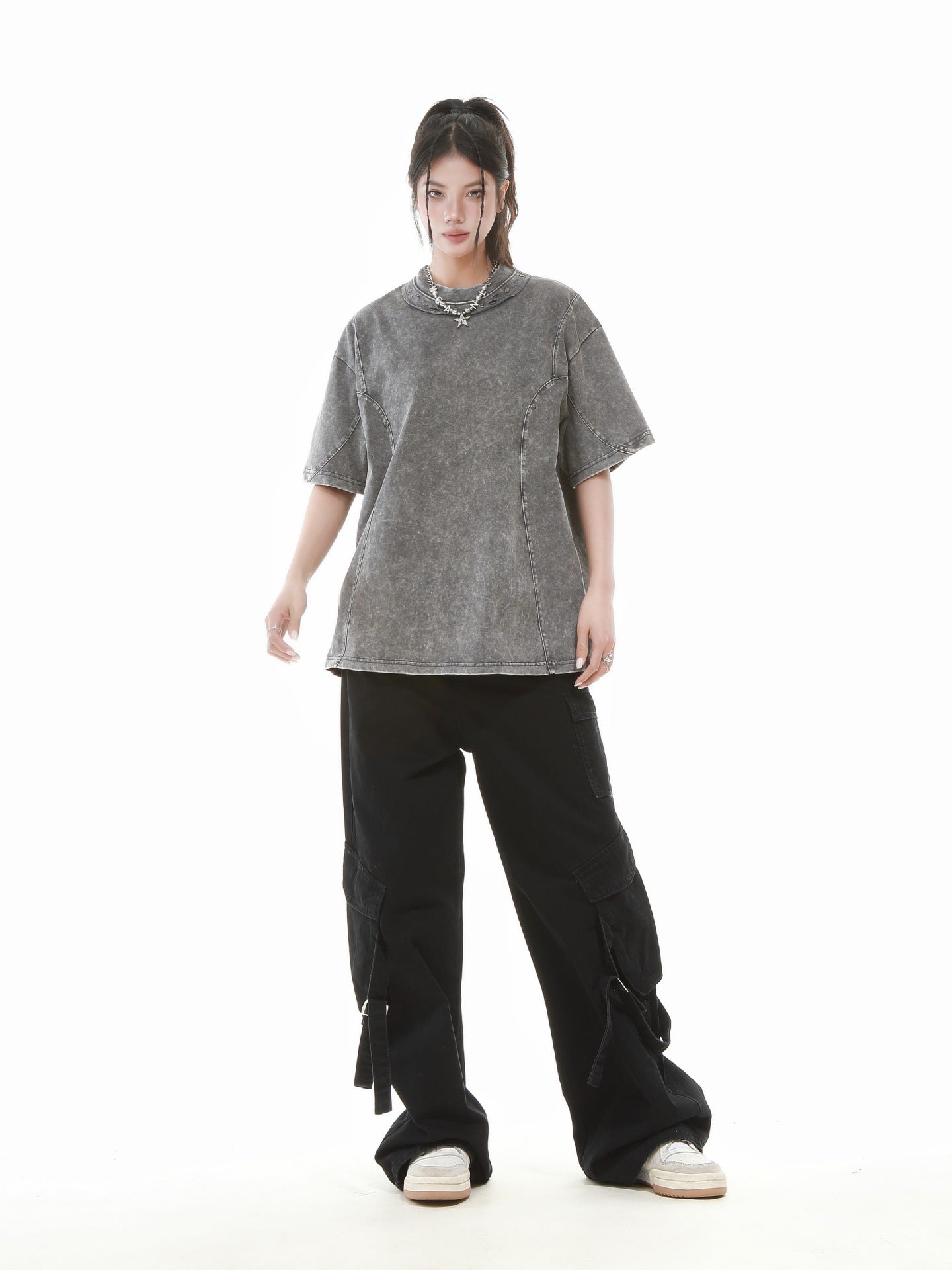 Heavy Washed Fade Stitching Short Sleeve T-Shirt WN25671