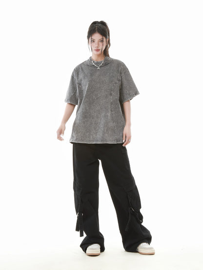 Heavy Washed Fade Stitching Short Sleeve T-Shirt WN25671