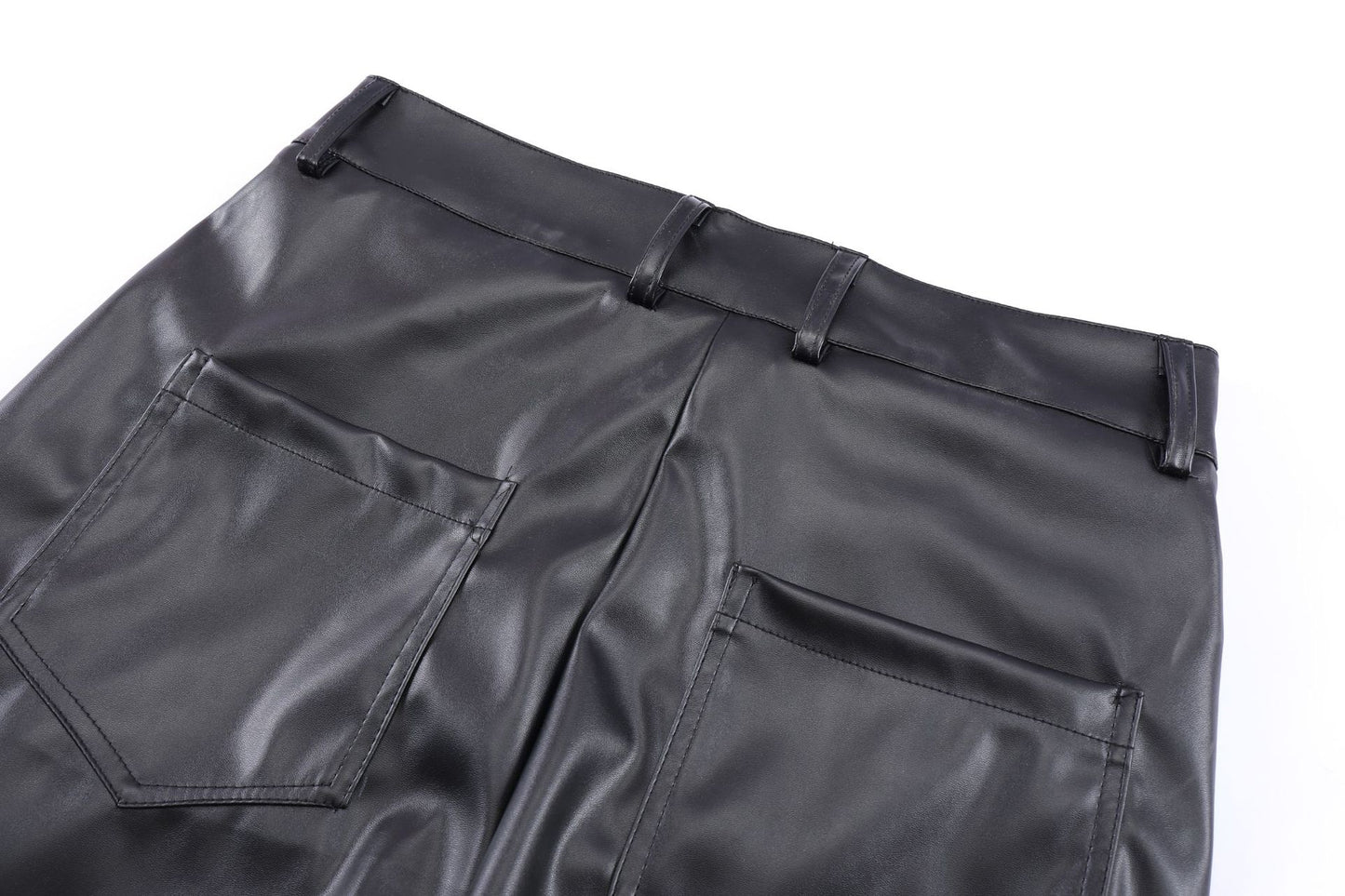 PU Leather Pleats Straight Pants WN25754
