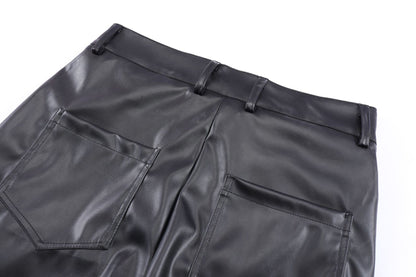 PU Leather Pleats Straight Pants WN25754