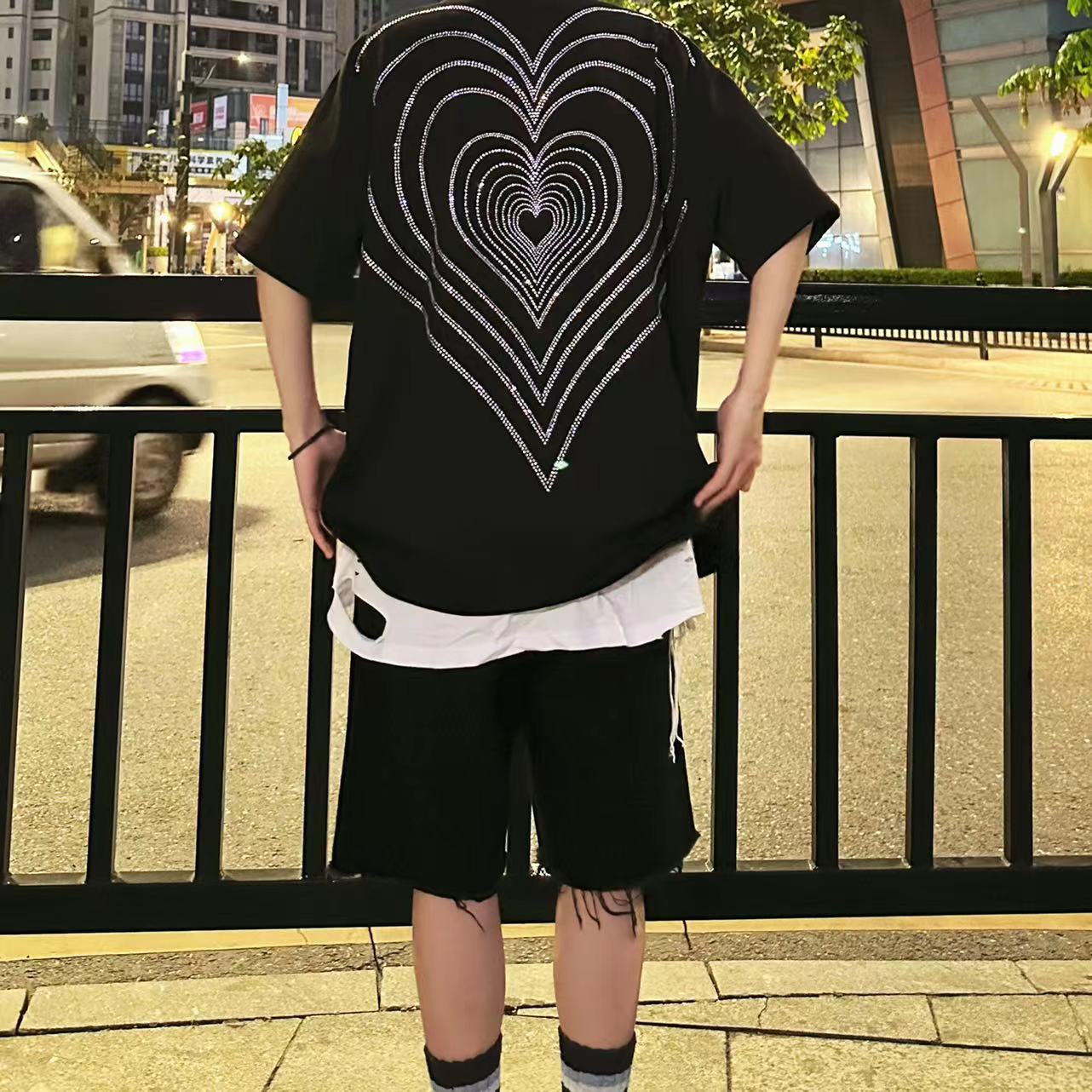 Rhinestone Heart Heavyweight Oversize Short Sleeve T-Shirt WN20692