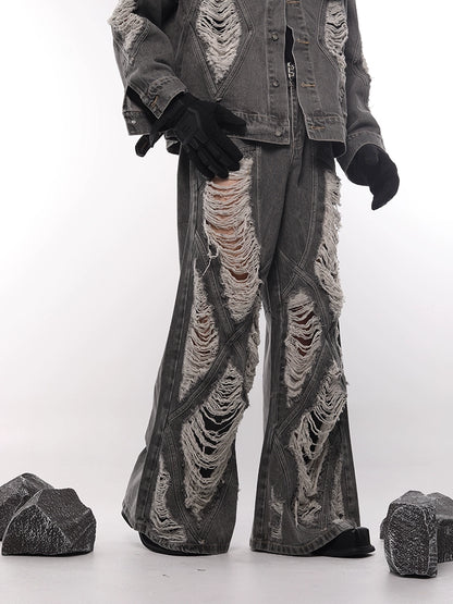 Frayed Washed Damage Wide Leg Denim Jeans WN18687