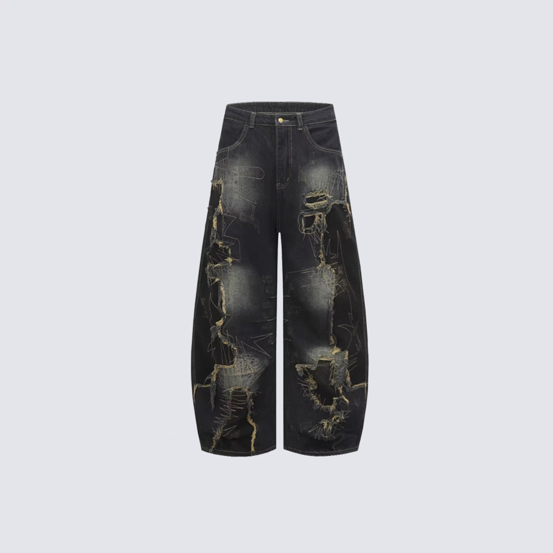 Damage Paint Graphic Wide Leg Denim Jeans WN28083