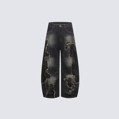 Damage Paint Graphic Wide Leg Denim Jeans WN28083