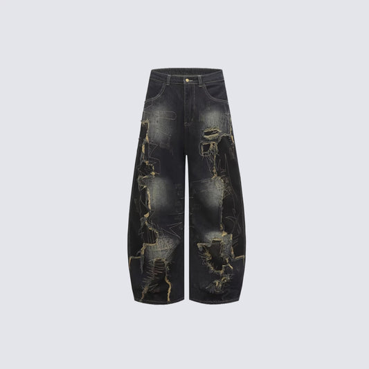 Damage Paint Graphic Wide Leg Denim Jeans WN28083
