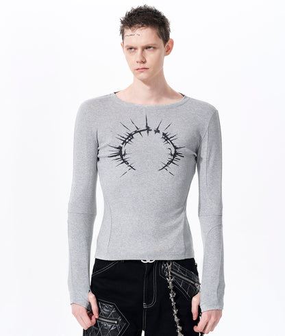 Silver Foil Print Long Sleeve T-Shirt WN23289