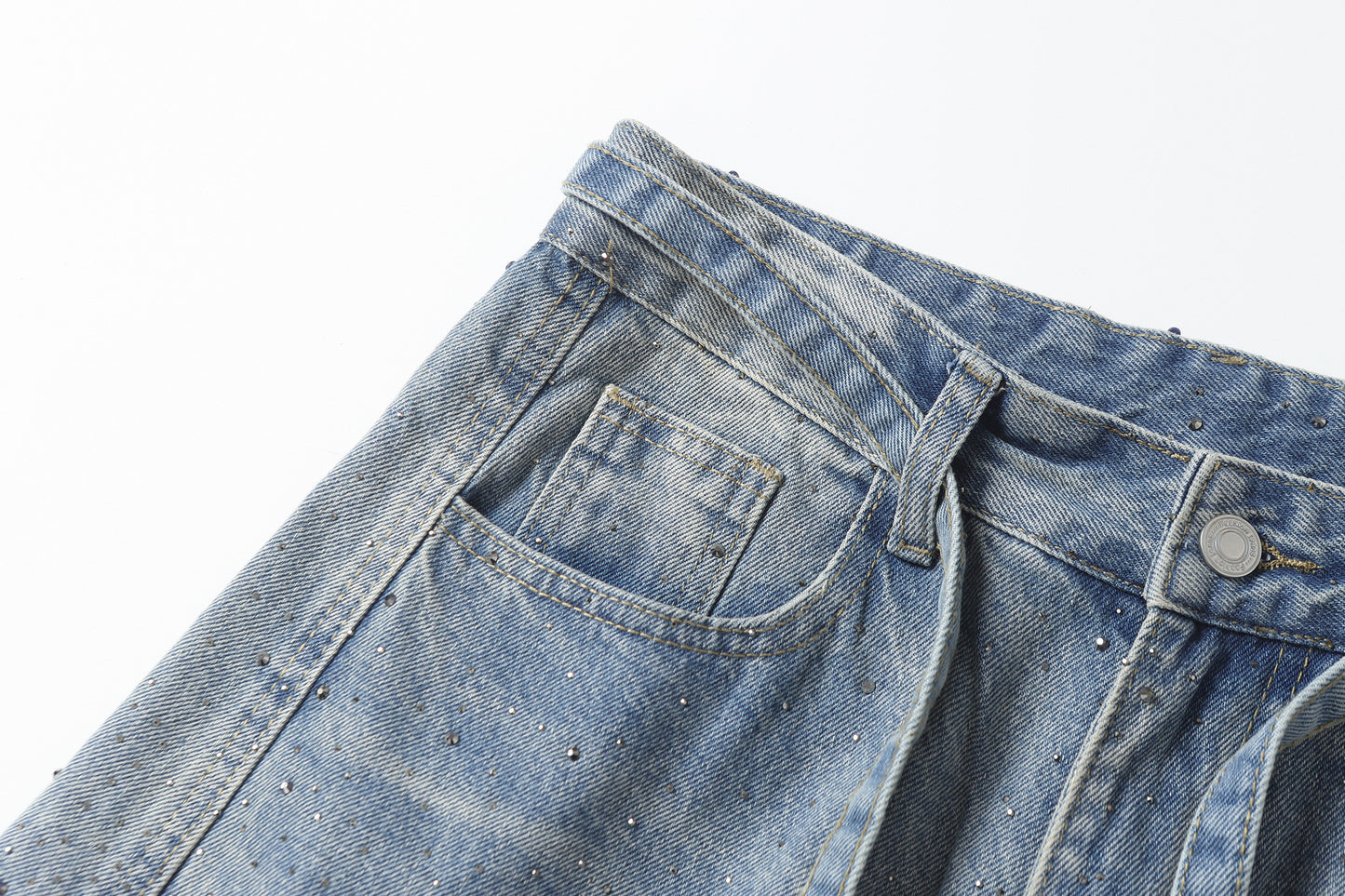 Rhinestone Drawstring Wide Leg Denim Jeans WN25560