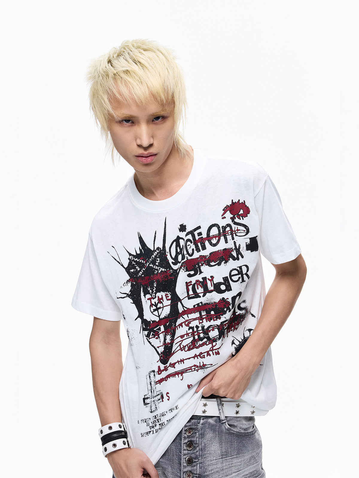 Graffiti Graphic Print Cropped Short Sleeve T-Shirt WN27374