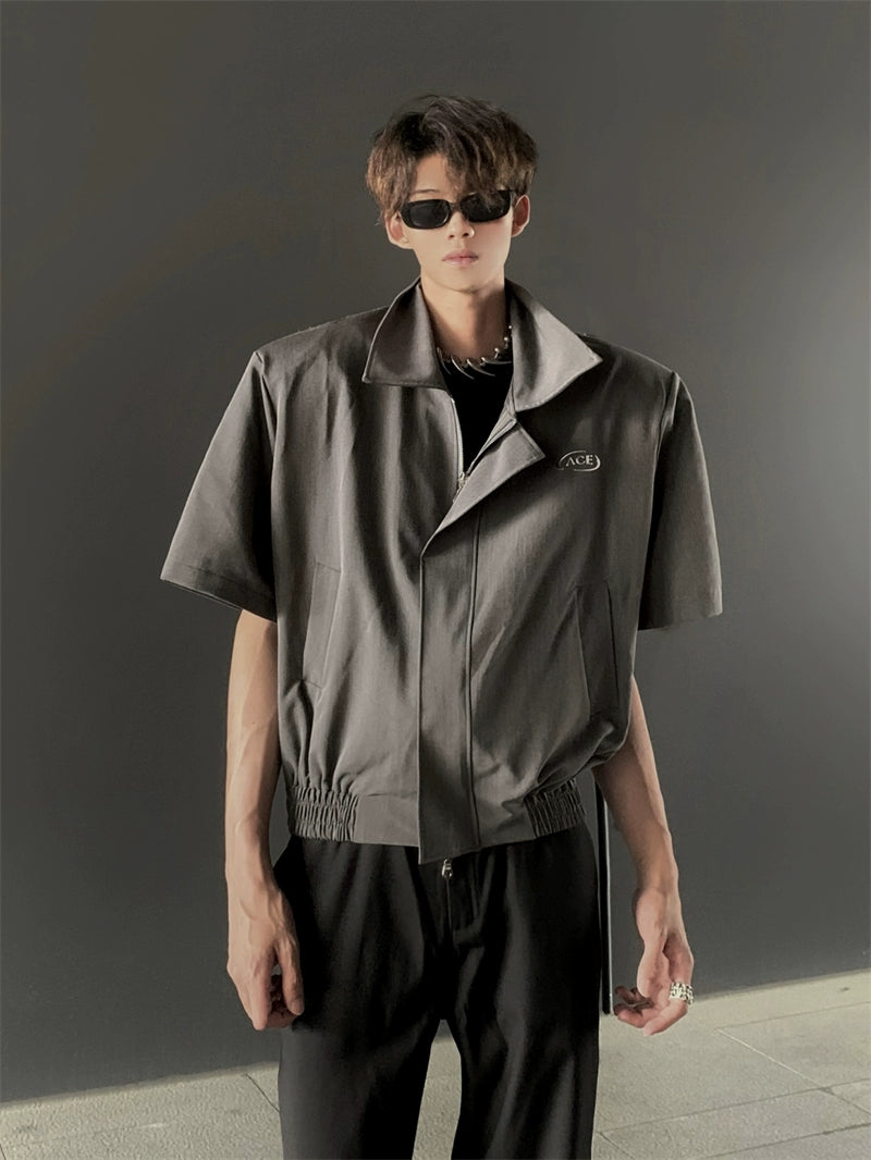 Deconstructed Oversized Lapel Shoulder-Pad Zipper Jacket WN20041