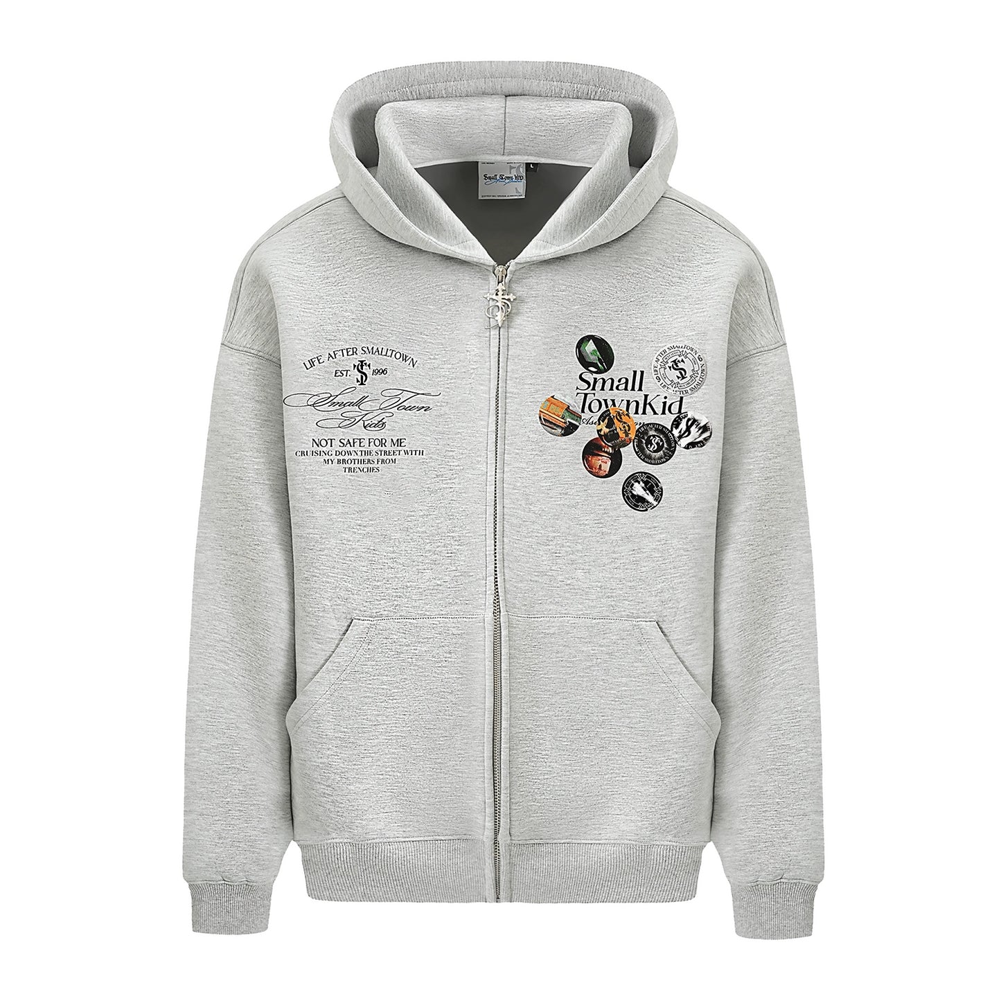 Badge Print Zipper Hoodie WN12038