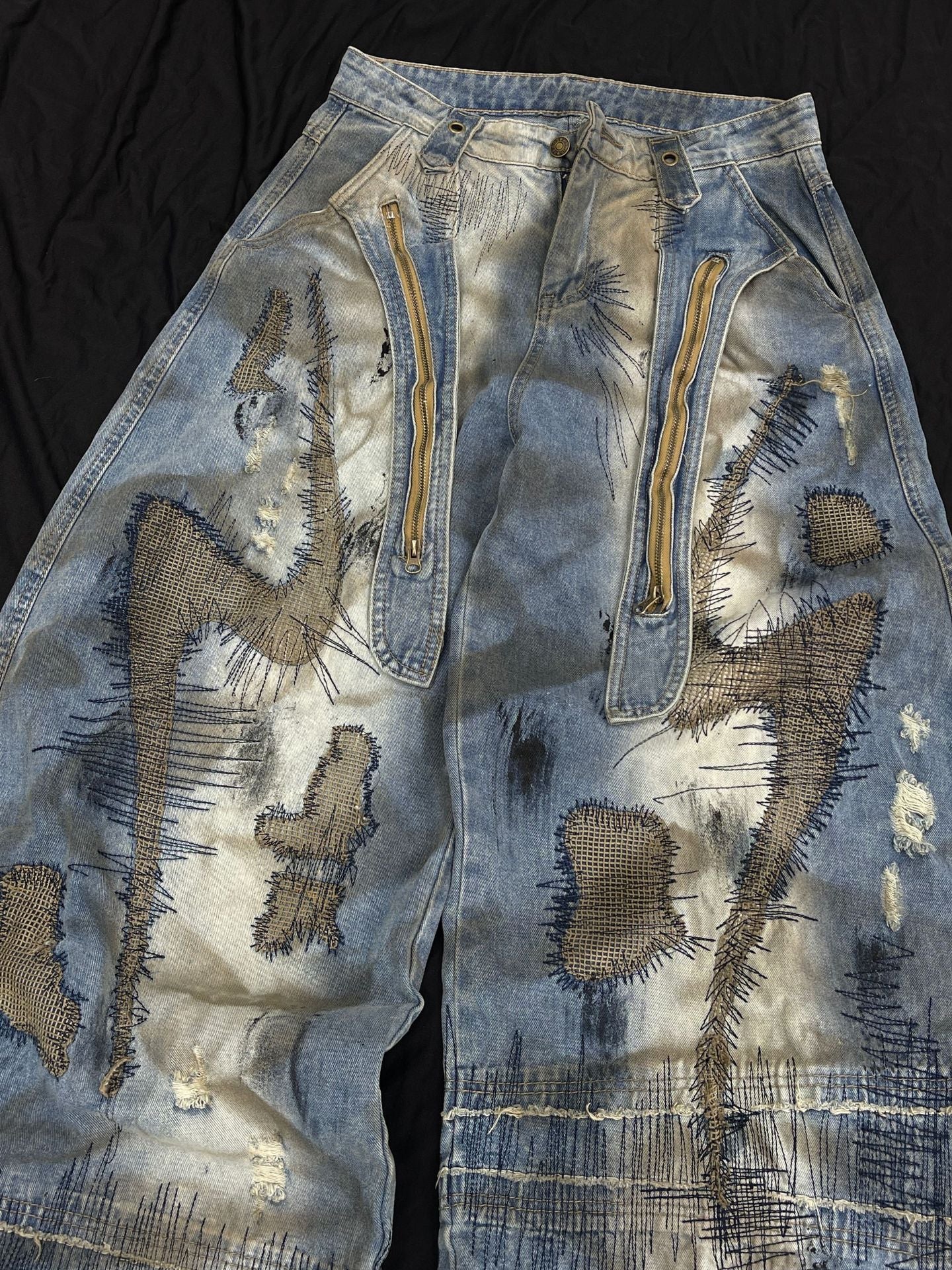 Washed Curved Wide Leg Denim Jeans WN16531