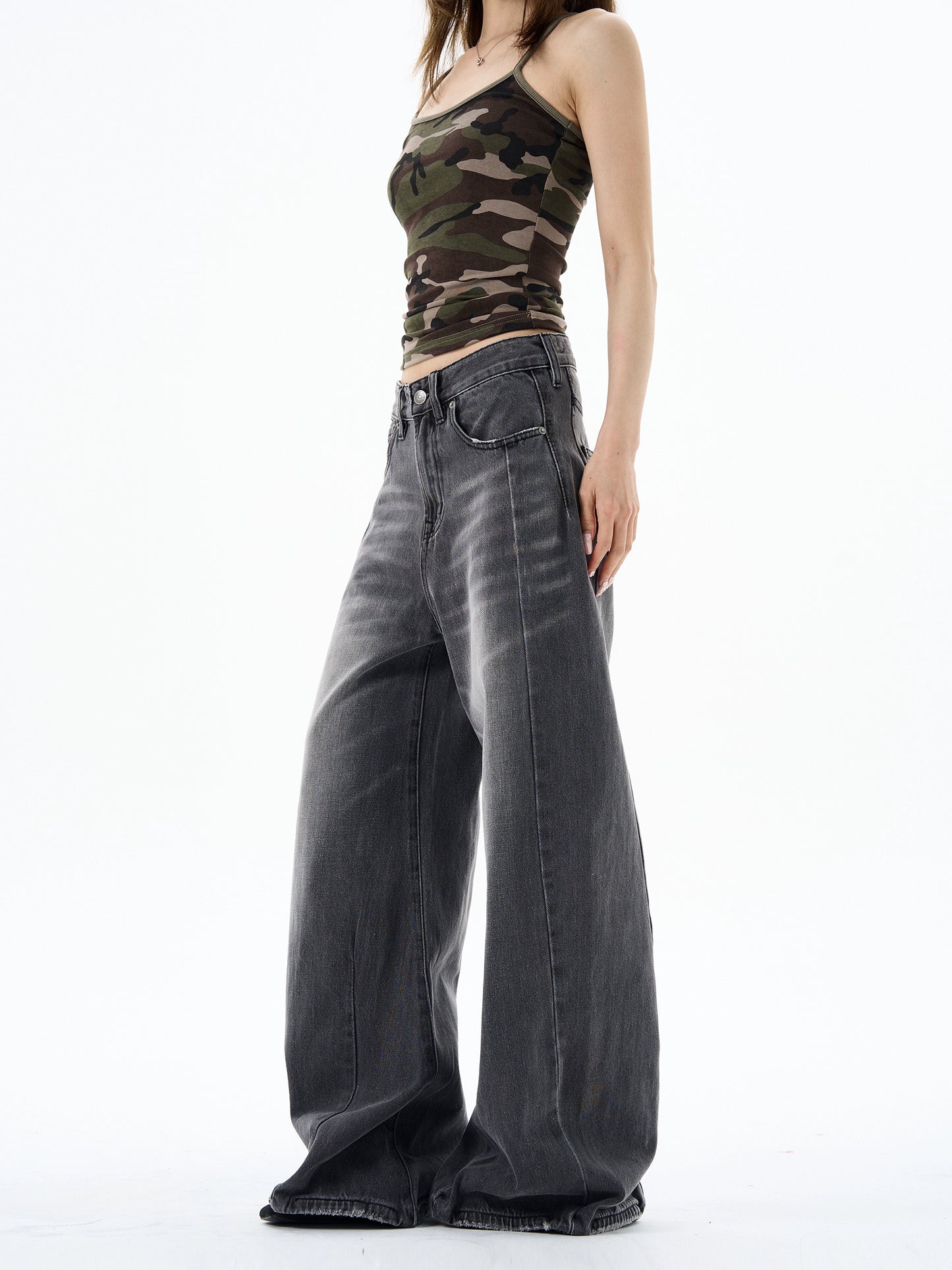 Washed Wide Leg Denim Jeans WN19208