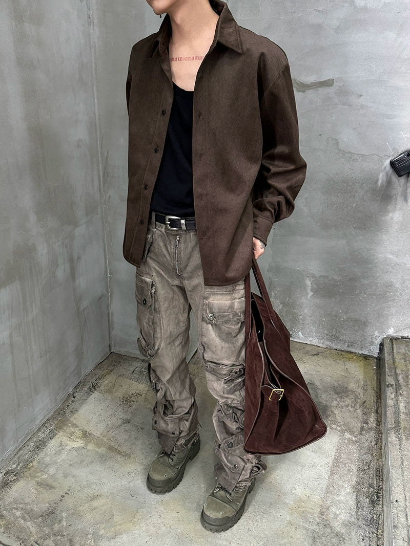 Suede Oversize Long Sleeve Shirt Jacket WN21171