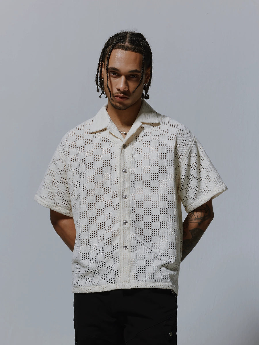 Cutout Cuban-Collar Short Sleeve Shirt WN17477