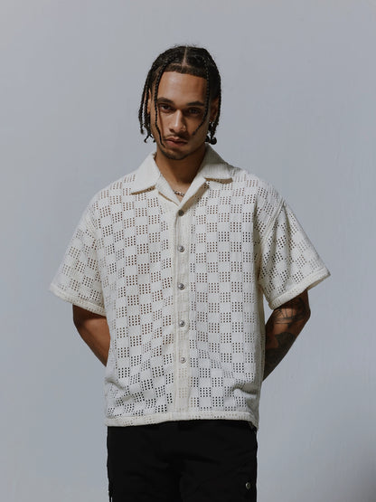 Cutout Cuban-Collar Short Sleeve Shirt WN17477