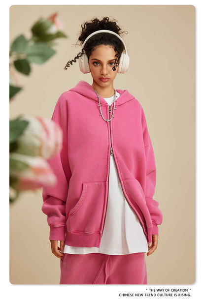 Oversize Washed Zipper Hoodie WN6461