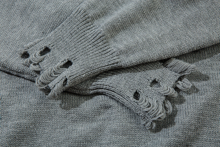 Oversize Frayed Hem Damage Knit Sweater WN11450