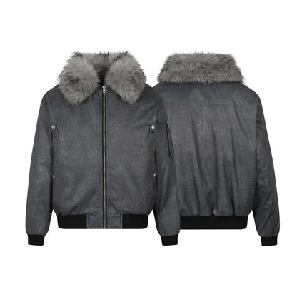 Detachable Fake Fur Collar PU Leather Jacket WN21935