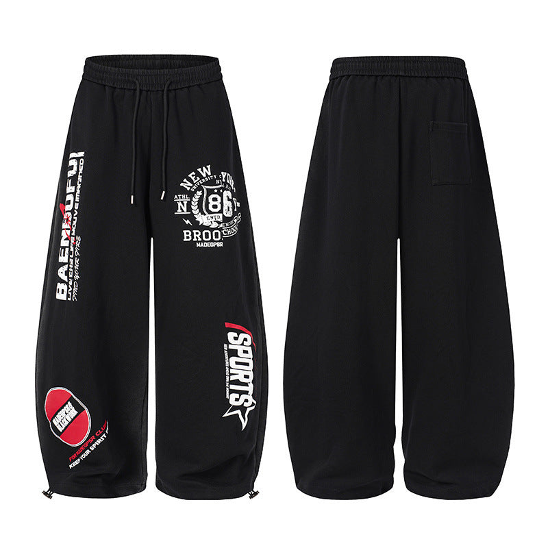Letter Print Adjustable Hem Wide Leg Sweatpants WN27915